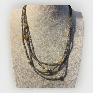 Coldwater Creek 4 Strand Seed Bead & Natural Stone Necklace Citrine Quartz Agate